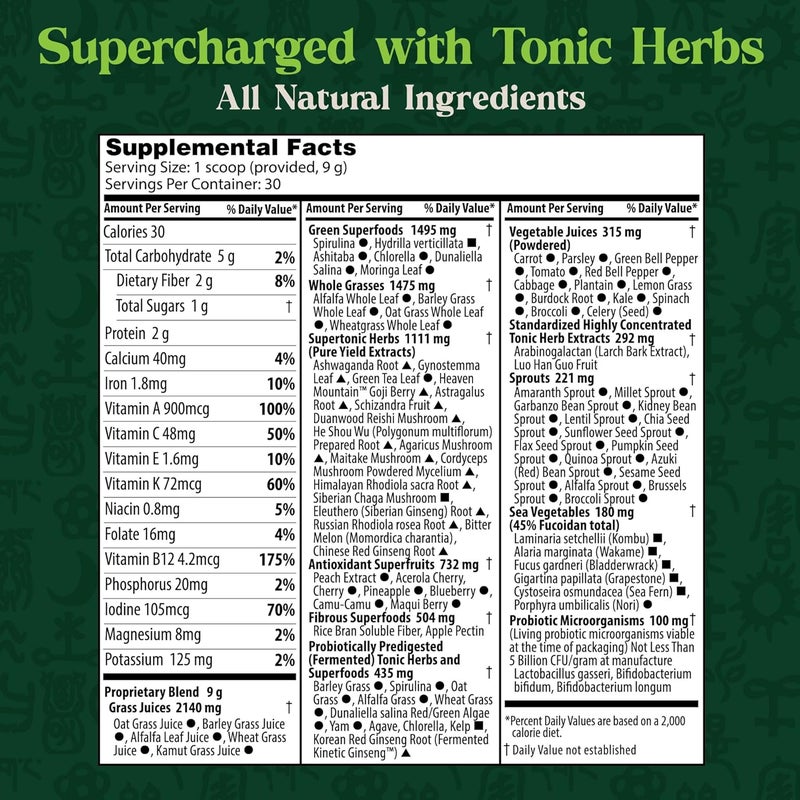 Dragon Herbs مسحوق الأعشاب السحرية من دراجون هيربس مع 91 مكونًا من الأعشاب السحرية أشواغاندا الفطر البروبيوتيك الخضروات البحرية الفواكه الخضروات سبيرولينا 30 حصة - Image 2