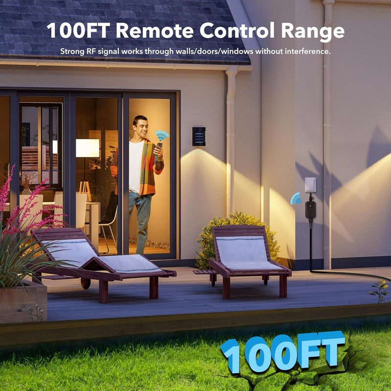 BN-LINK Outdoor Remote Control Outlet Plug Black,Indoor Wireless Outlet Switch Weatherproof Heavy Duty 15A 3-Prong 6-inch Cord 100Ft Range,3Pack(Battery Included) - Image 2