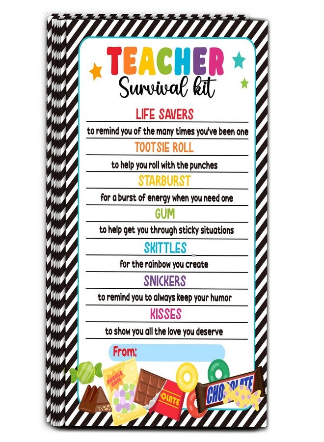 HandEasy 40 Pcs Teacher Survival Kit Gift Tag, Colorful Candy Theme Teacher Appreciation Tags for Gift Bags, First Day of School Gifts for Teachers - KA01 - Image 1