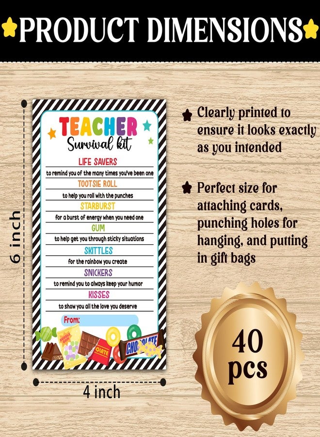 HandEasy 40 Pcs Teacher Survival Kit Gift Tag, Colorful Candy Theme Teacher Appreciation Tags for Gift Bags, First Day of School Gifts for Teachers - KA01 - Image 2