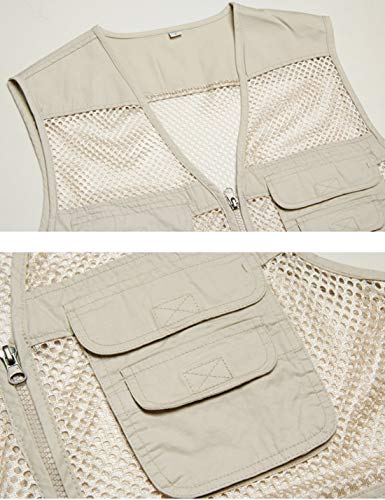 Locachy Men's Summer Outdoor Work Safari Hiking Travel Photo Fishing Vest with Pockets Beige-Mesh L - Image 4
