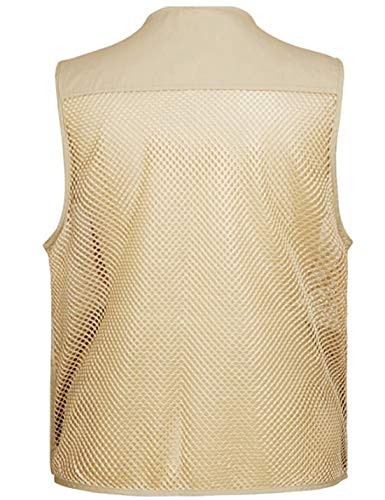 Locachy Men's Summer Outdoor Work Safari Hiking Travel Photo Fishing Vest with Pockets Beige-Mesh L - Image 2