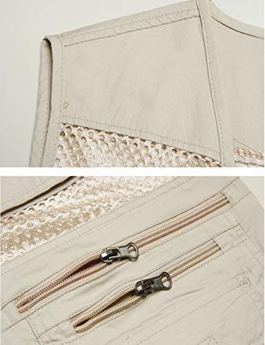 Locachy Men's Summer Outdoor Work Safari Hiking Travel Photo Fishing Vest with Pockets Beige-Mesh L - Image 3