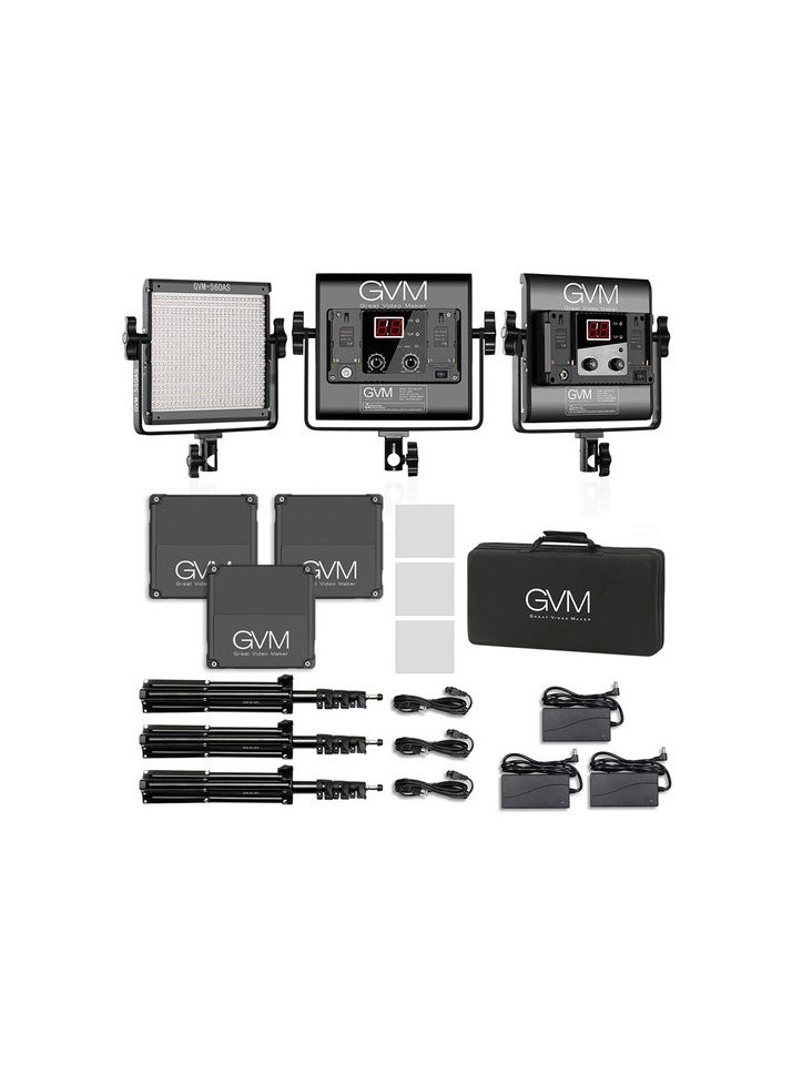 GVM Great Video Maker - GVM 560AS Bi Color LED Light Panel 3 Light Kit - Image 1