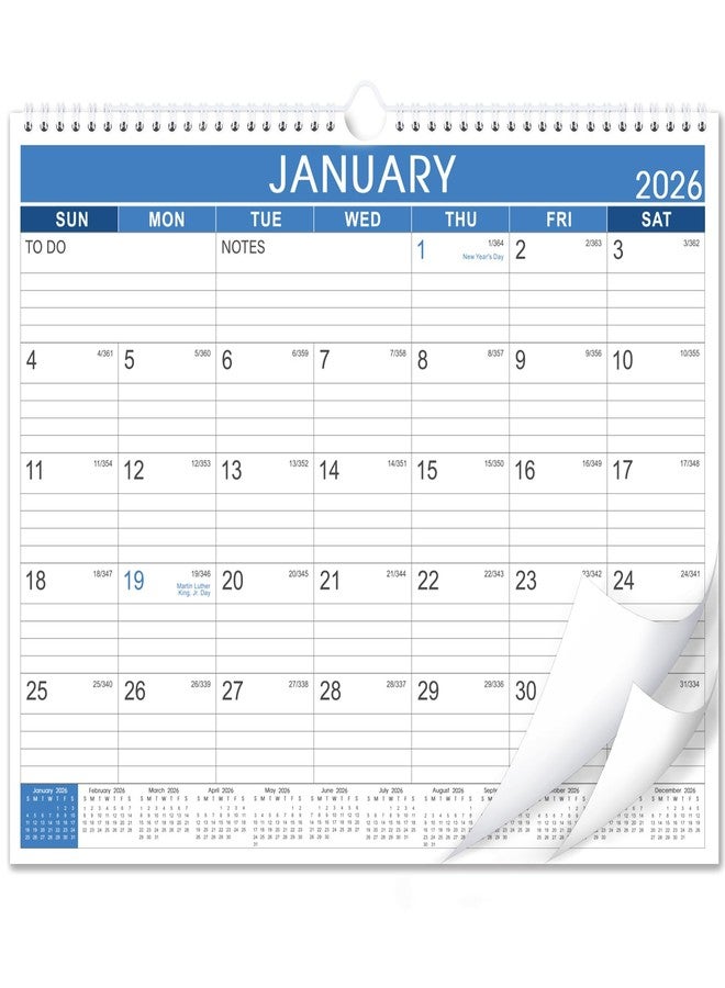 آرت فان تقويم 2026 - تقويم حائط 2026، من يناير 2026 إلى ديسمبر 2026، تقويم حائط شهري مكون من 12 شهرًا لعام 2026، مصنوع من ورق سميك، مقاس 14.8 × 11.5 بوصة، مُجلّد بسلك مزدوج + خطاف للتعليق + مربعات مسطرة مع التاريخ اليولياني - أزرق - Image 1