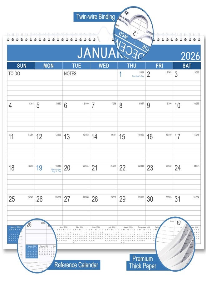آرت فان تقويم 2026 - تقويم حائط 2026، من يناير 2026 إلى ديسمبر 2026، تقويم حائط شهري مكون من 12 شهرًا لعام 2026، مصنوع من ورق سميك، مقاس 14.8 × 11.5 بوصة، مُجلّد بسلك مزدوج + خطاف للتعليق + مربعات مسطرة مع التاريخ اليولياني - أزرق - Image 4