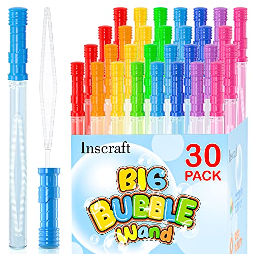 Inscraft 30 Pack 14’’ Big Bubble Wands, 8 Colors 1 hole wands x30 for Summer Toy, Outdoor/Indoor Activity, Easter, Birthday, Graduation, Bubbles Party Favors for Kids - Image 1
