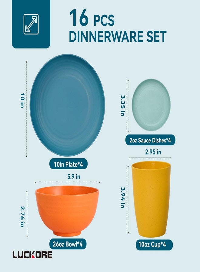 Luckore Wheat Straw Dinnerware Sets 16 PCS - Unbreakable Reusable Dinnerware Dishes Dessert Plates, Cereal Bowls, Drinking Cups, Sauce Dishes, Microwave Dishwasher Safe Plates Bowls Sets for Kitchen - Image 2