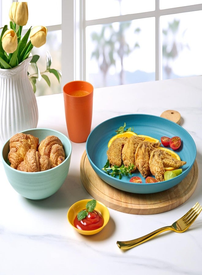 Luckore Wheat Straw Dinnerware Sets 16 PCS - Unbreakable Reusable Dinnerware Dishes Dessert Plates, Cereal Bowls, Drinking Cups, Sauce Dishes, Microwave Dishwasher Safe Plates Bowls Sets for Kitchen - Image 5