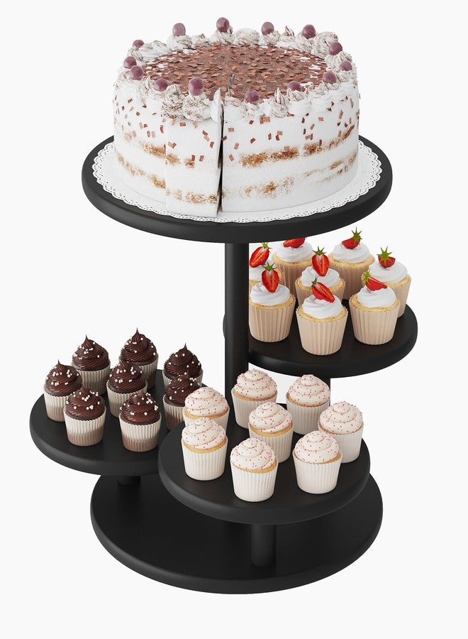 Vriccc Cupcake Stand, 4 Tier Round Bamboo Wood Black Cupcake Tower Stand for 50 Cupcakes, Tiered Serving Trays, Wood Cake and Cupcake Stand (Black_Bamboo) - Image 1