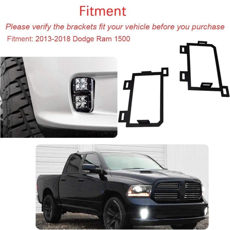 Wsays XJMOTO Front Hidden Bumper Replacement LED Fog Light Mounting Brackets Compatible with Dodge Ram 1500 2013-2018 - Image 4