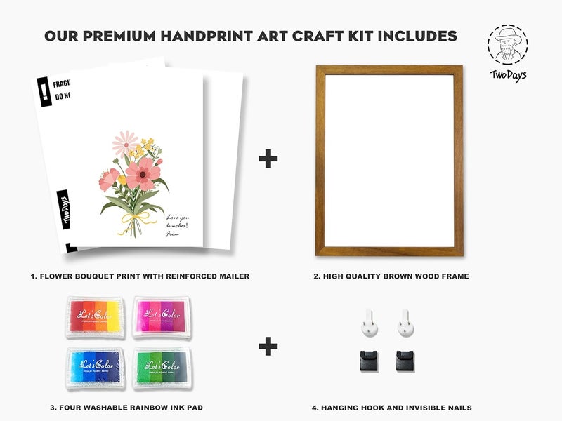 TwoDays Flower Bouquet Handprint Art Craft DIY Kit Unique Gifts for Mom from Daughter or Son for Mothers Day Birthday Christmas Gift for Grandma Floral1 Brown - Image 2