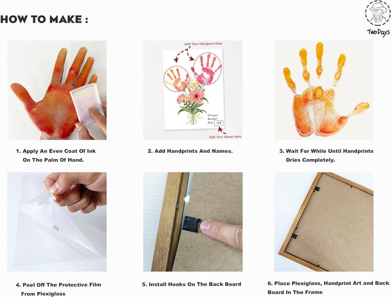 TwoDays Flower Bouquet Handprint Art Craft DIY Kit Unique Gifts for Mom from Daughter or Son for Mothers Day Birthday Christmas Gift for Grandma Floral1 Brown - Image 3