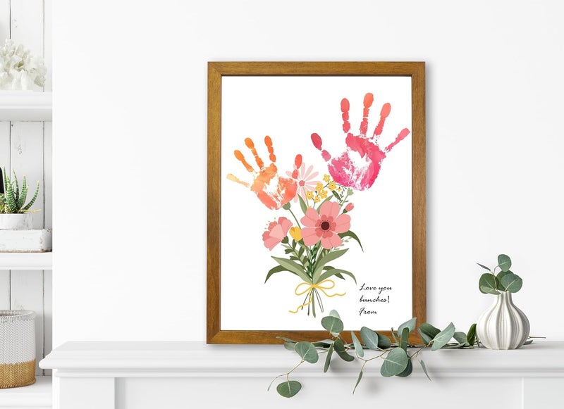 TwoDays Flower Bouquet Handprint Art Craft DIY Kit Unique Gifts for Mom from Daughter or Son for Mothers Day Birthday Christmas Gift for Grandma Floral1 Brown - Image 5