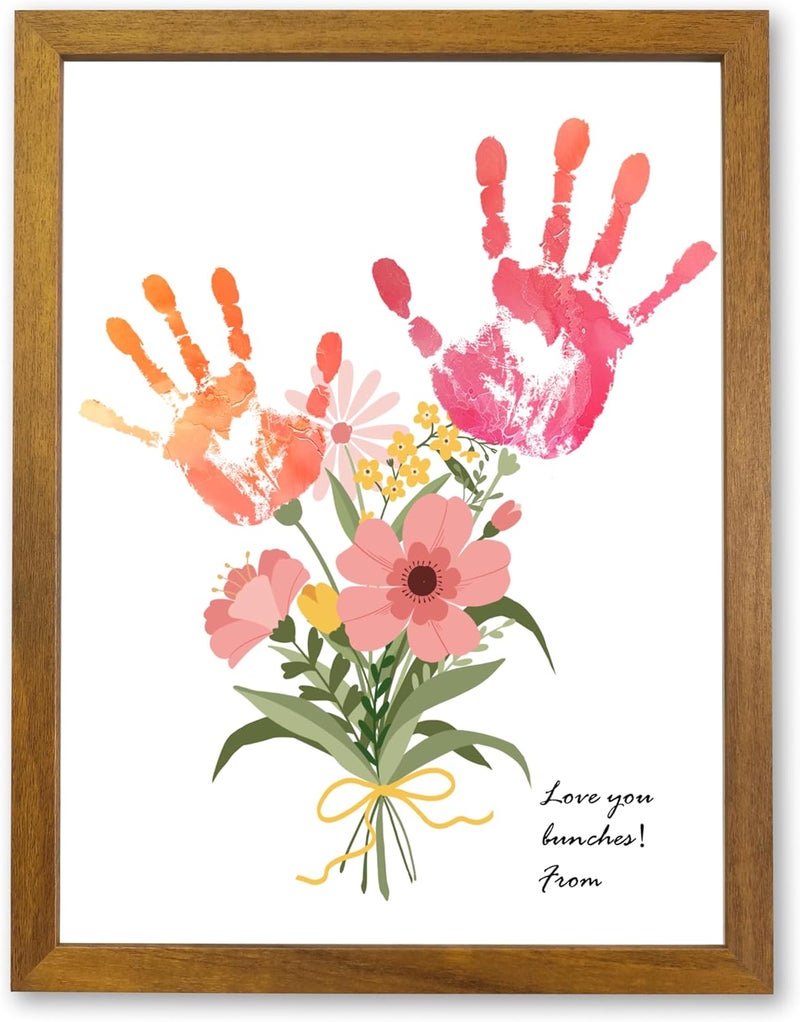 TwoDays Flower Bouquet Handprint Art Craft DIY Kit Unique Gifts for Mom from Daughter or Son for Mothers Day Birthday Christmas Gift for Grandma Floral1 Brown - Image 1