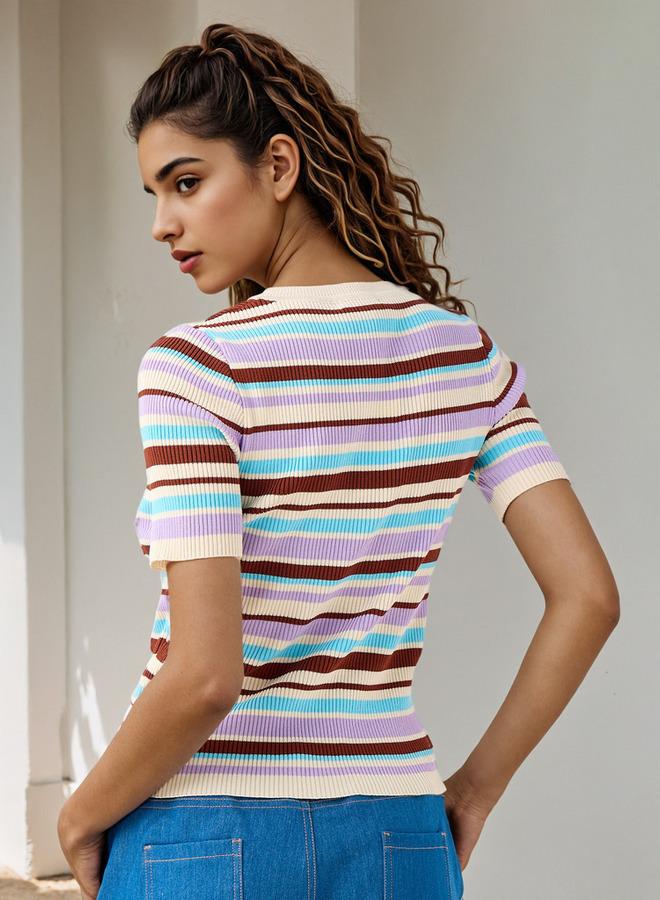 تواكستريمز تيشيرت مخطط بياقة دائرية من تو إكستريمز - Image 3