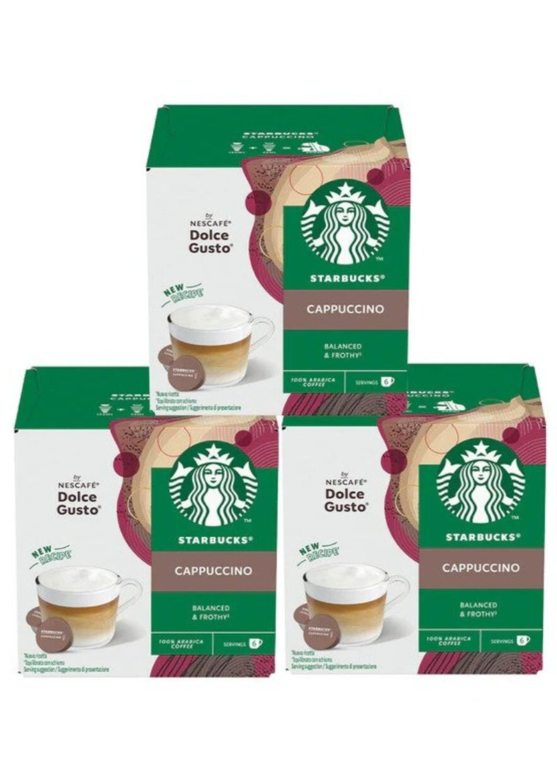 Starbucks Nescafe Dolce Gusto Cappuccino 12 Capsules of 6x14.5g, 6x5.5g Pack of 3 - Image 1