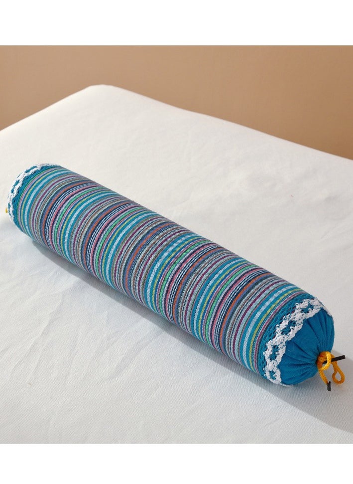 Y&D - Buckwheat Shell Cervical Nursing Pillow Waist Pillow Small Round Pillow Blue 38x9x5cm - Image 1