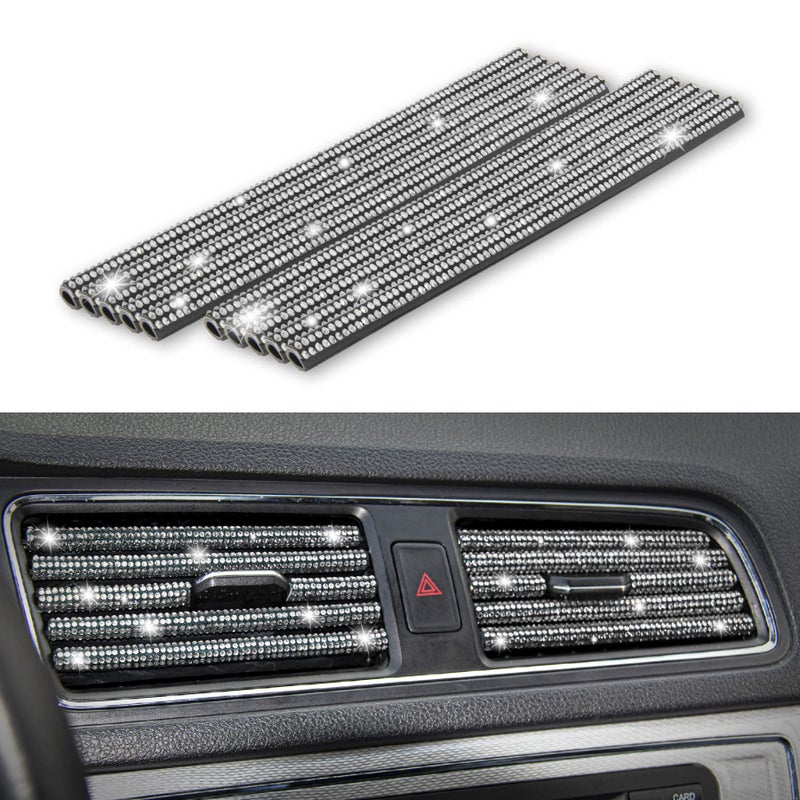 LivTee Bling Car Air Vent Outlet Moulding Trim, 10PCS Car Air Conditioner Decoration Strip, Bling Rhinestone Diamond Car Interior Accessories for Women and Teens, White - Image 1