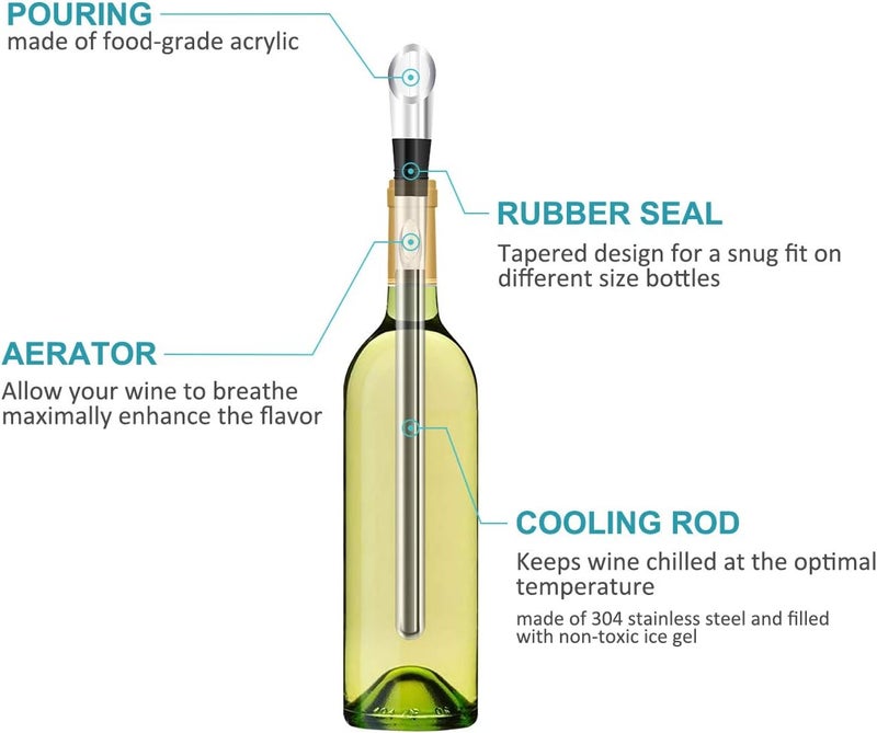 Newward Wine Chiller, 3-in-1 Stainless Steel Wine Bottle Cooler Stick - Rapid Iceless Wine Chilling Rod with Aerator and Pourer - The Best Wine Accessories Gift - Image 2