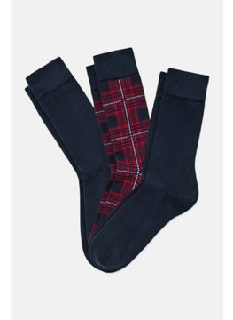 Tchibo Men 3 Pairs Plaid Socks, Navy Blue  - Image 2