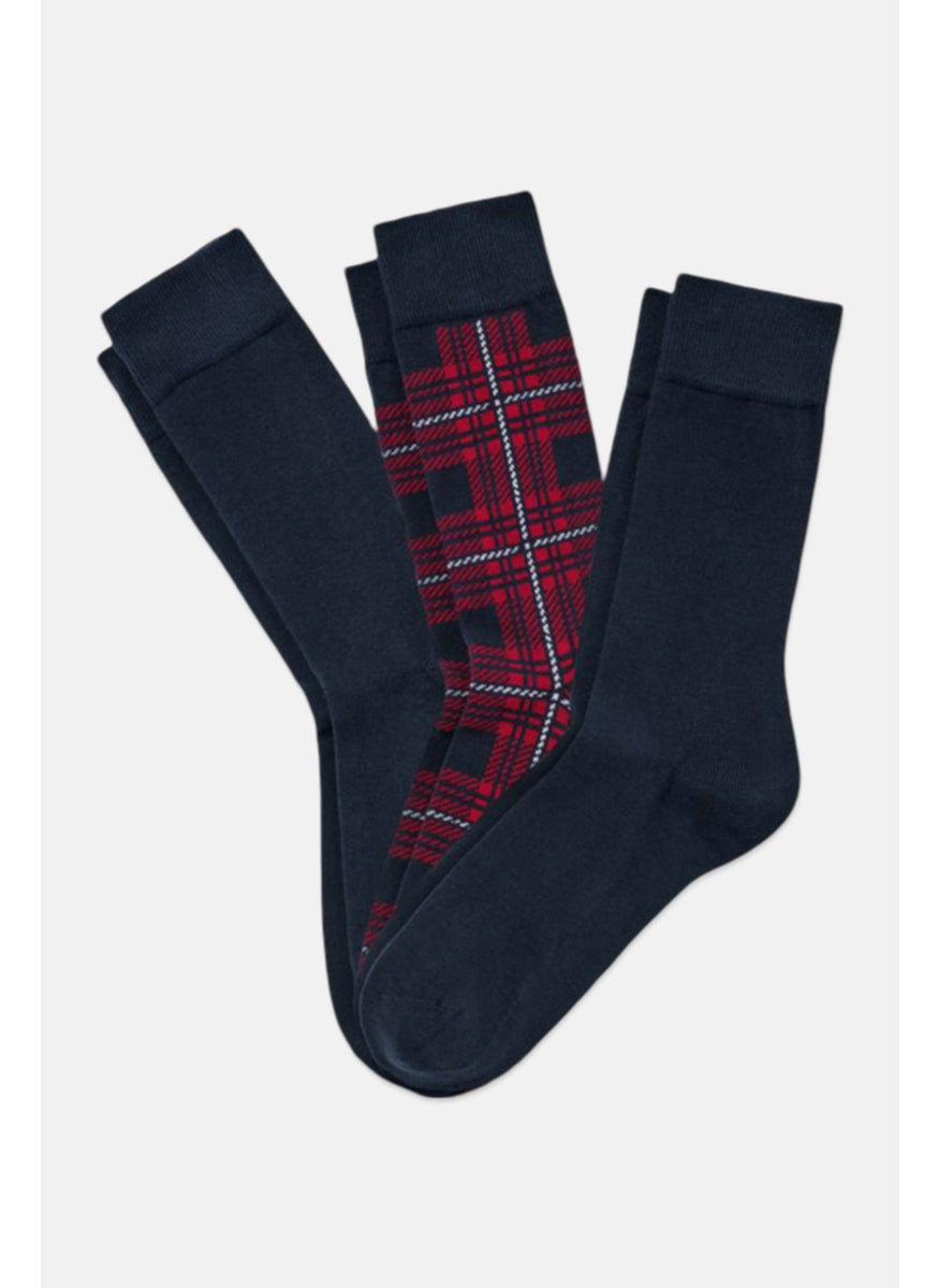 Tchibo Men 3 Pairs Plaid Socks, Navy Blue  - Image 2