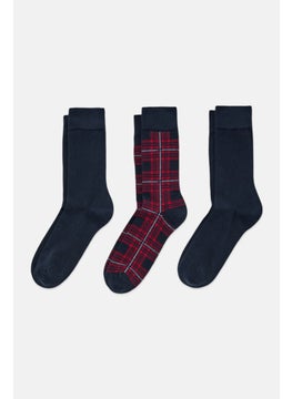 Tchibo Men 3 Pairs Plaid Socks, Navy Blue  - Image 1