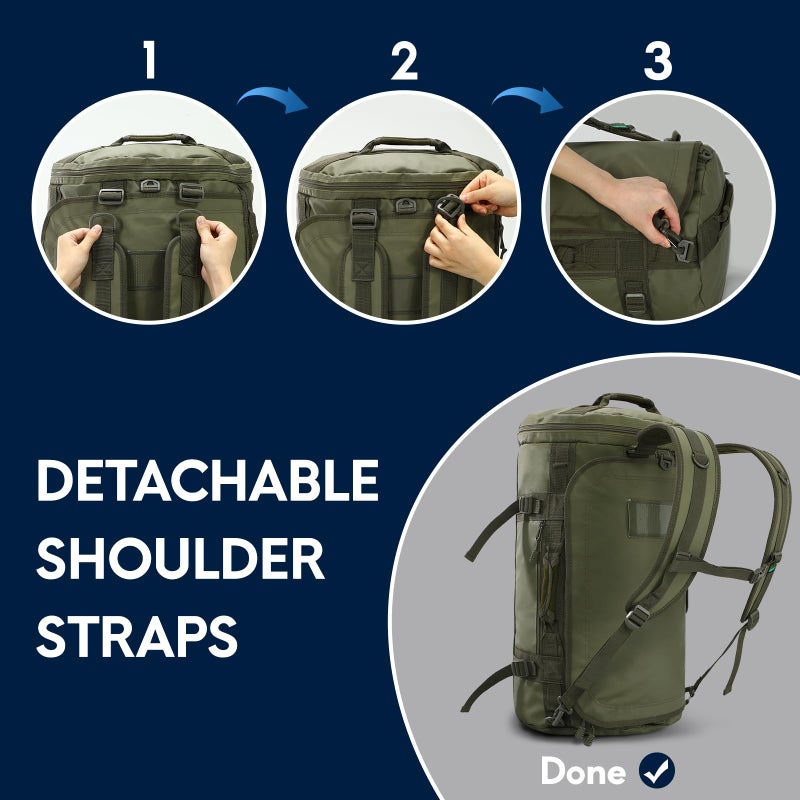 Haimont Large Duffle Backpack Bag for Men Travel, Heavy Duty Duffel Bags with Shoes Compartment for Long Trip, Camping, Water-resistant, 90L, Army Green - Image 2