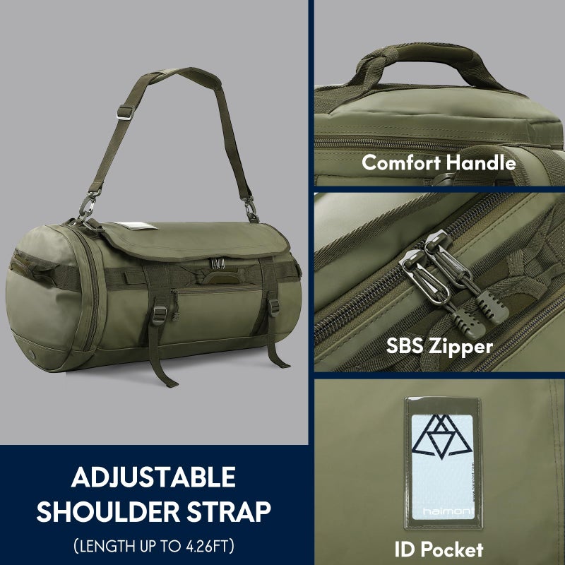 Haimont Large Duffle Backpack Bag for Men Travel, Heavy Duty Duffel Bags with Shoes Compartment for Long Trip, Camping, Water-resistant, 90L, Army Green - Image 5