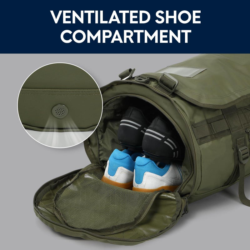 Haimont Large Duffle Backpack Bag for Men Travel, Heavy Duty Duffel Bags with Shoes Compartment for Long Trip, Camping, Water-resistant, 90L, Army Green - Image 3