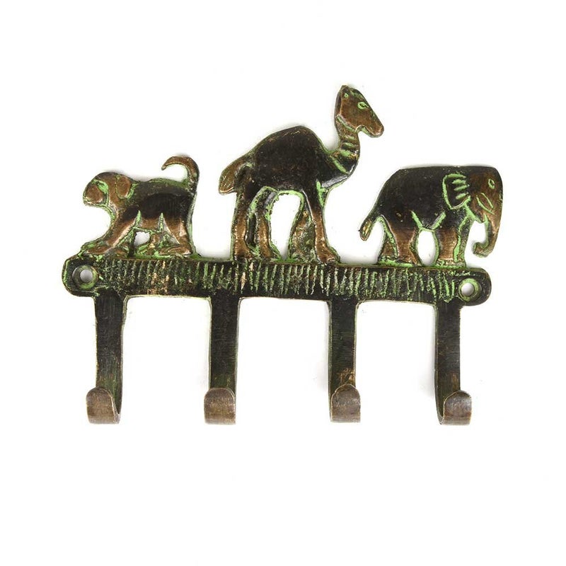 Indian-Shelf IndianShelf 1 Piece Brass Kids Safari Wall Hooks Animals Vintage Coat Hooks Multicolor Decorative Hooks Purse Hanger Key Holder Kids Coat Rack Wall Mount Bag Backpack Hooks Boys Girls Room Dcor  - Image 1