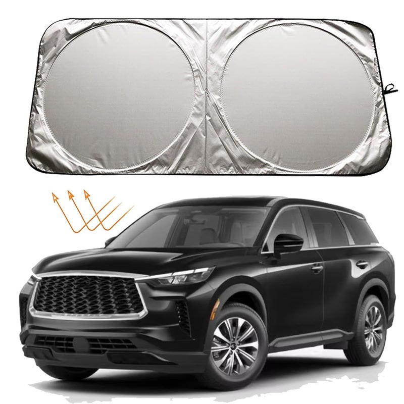 شمسية زجاج السيارة الأمامية XHRING لحماية زجاج السيارة من الشمس لسيارة إنفينيتي QX60 2014-2025 2026 QX80 2014-2020 2021 2022 2023 2025 2026 ملحقات واقي الشمس للنافذة الأمامية قابلة للطي لحماية من الشمس