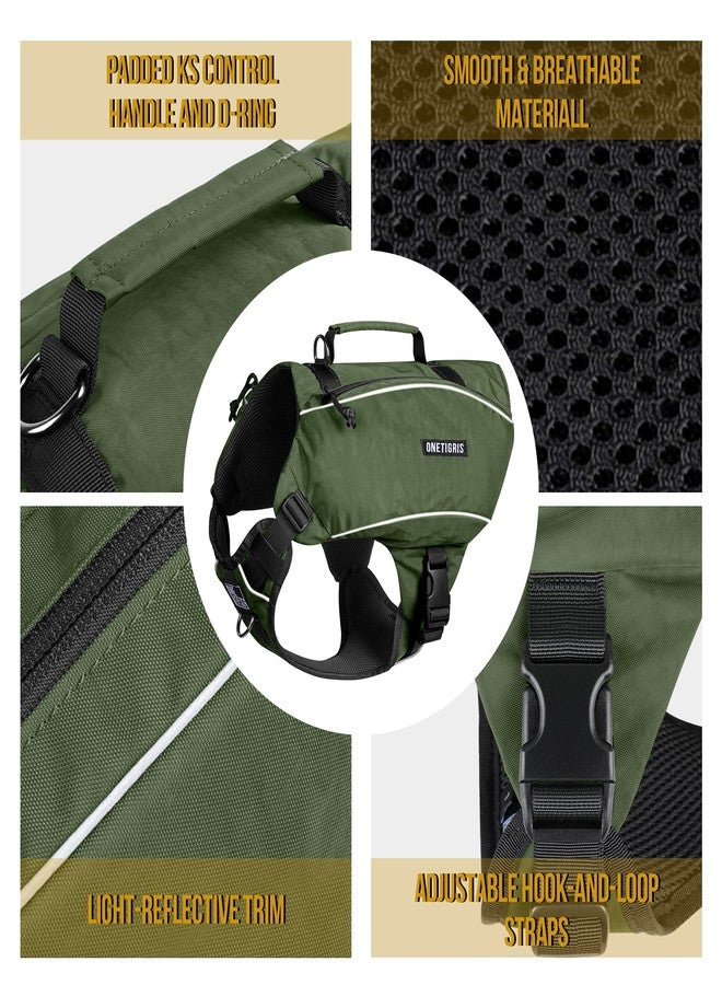 ONETIGRIS Y-Shaped Dog Backpack with Handle, Pockets & No Pull D-Rings, Lightweight Hiking Gear for Dogs Hunting Camping Travel (Medium, Green) - Image 4