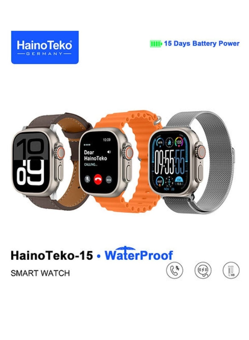 Haino Teko Smart Watch Haino-Teko15 with AMOLED Display Waterproof and 15 Days of Normal Use Battery Power with 3 Pairs Straps - Image 1