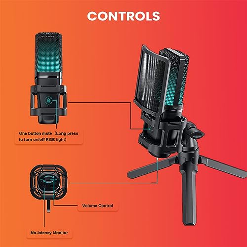 Audio Array AM-C32 Professional RGB USB Condenser Microphone with Tripod/Pop Filter & Shock Mount | No Latency Monitoring & Mute Button | For PC/Mobile, Gaming, Podcast, Streaming, Recording & Singing - Image 5