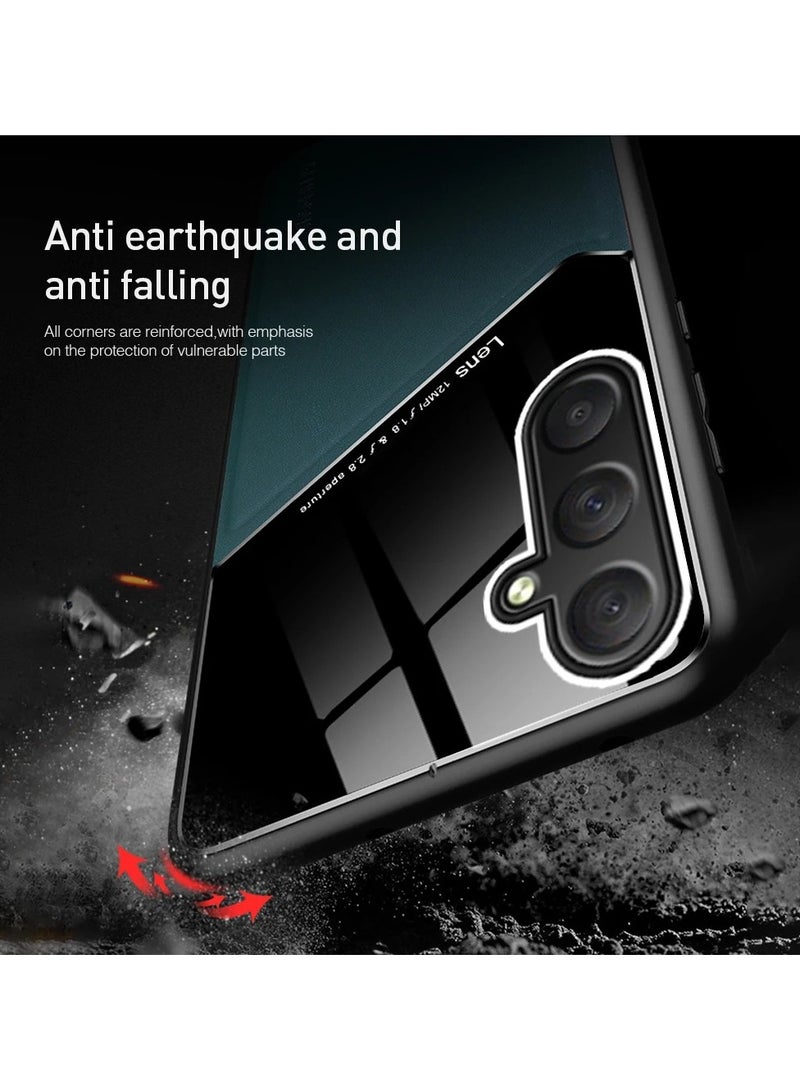 Case Compatible With Samsung Galaxy S23 Fe Cover Luxury Leather And Glass With Car Magnetic Holder Phone Cover Soft Frame Silicone (Orange) - Image 2