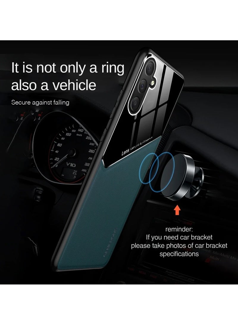 Case Compatible With Samsung Galaxy S23 Fe Cover Luxury Leather And Glass With Car Magnetic Holder Phone Cover Soft Frame Silicone (Orange) - Image 3