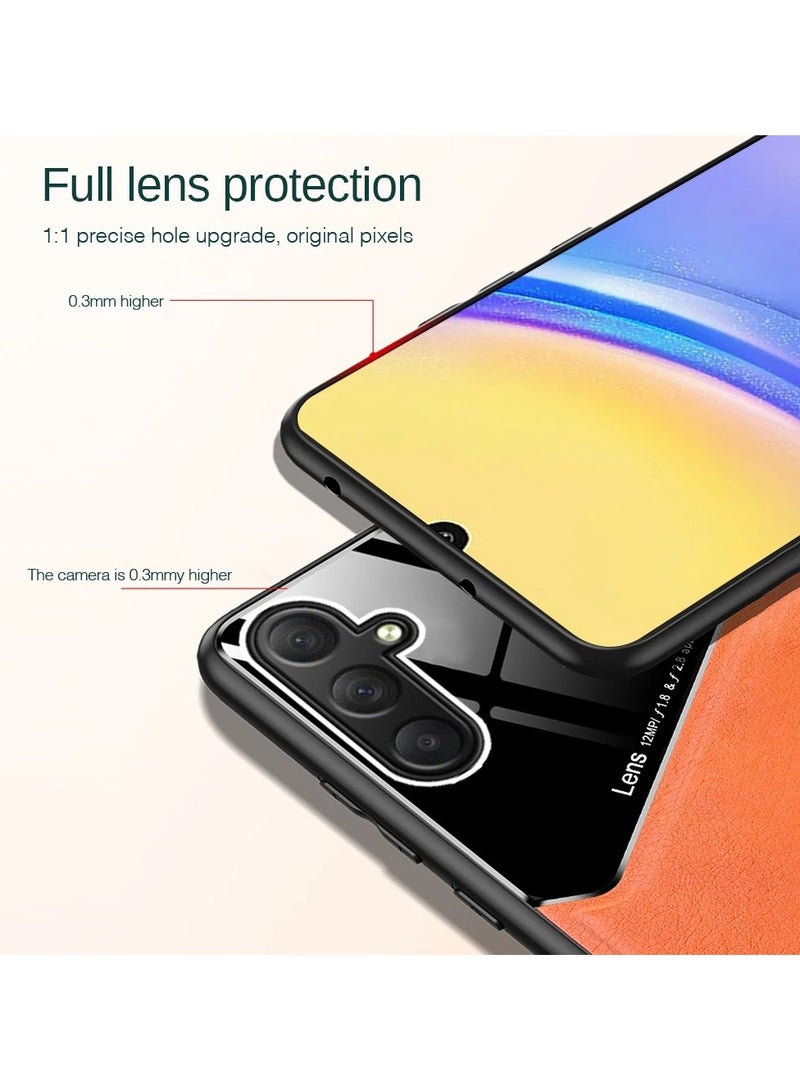 Case Compatible With Samsung Galaxy S23 Fe Cover Luxury Leather And Glass With Car Magnetic Holder Phone Cover Soft Frame Silicone (Orange) - Image 4