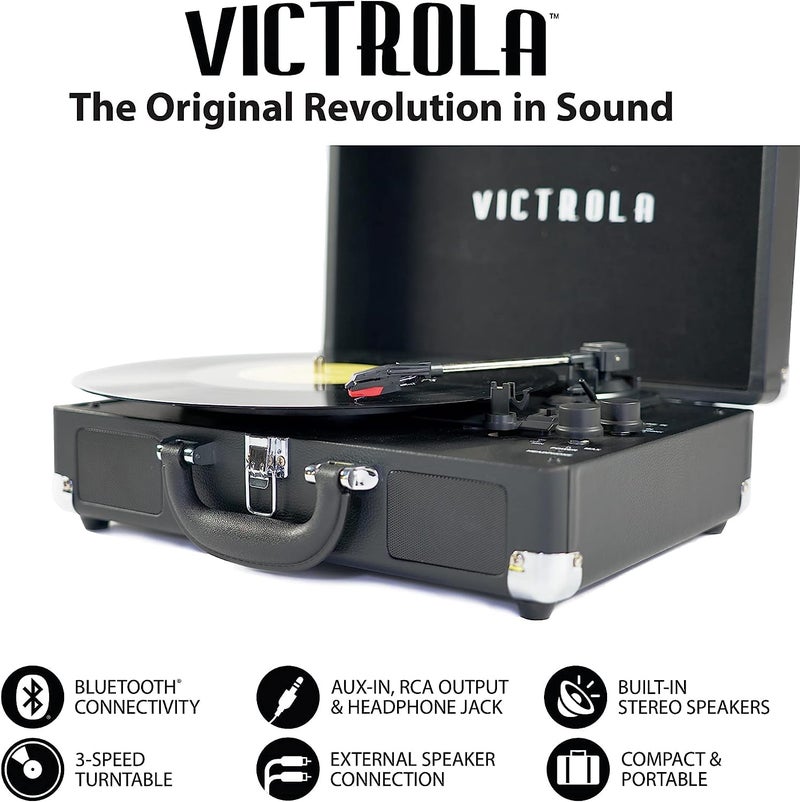 Victrola Vintage 3-Speed Bluetooth Portable Suitcase Record Player with Built-in Speakers | Upgraded Turntable Audio Sound|Light Grey, Model Number: VSC-550BT-LTG - Image 4