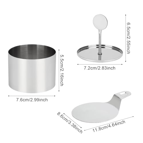 Ismosm 6 Pack Cake Ring Molds with 1 Pusher 1 Lifter, 3 Inch Seamless Mini Cheese Cake Cutter Ring Set, Stainless Steel Mini Food Mold for Mousse, Food Plating, Cookies, Baking (Round) - Image 2