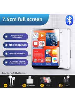 Bluetooth Mp3mp4 Walkman Student Edition High School Student Special Player Mp5mp6 Novel Songs Artifact Mp7-Body Color:[supreme-bluetooth Touch Screen Version] White 7.5cm Ultra-clear Eye Protection Screen + Touch Screen ★ Bluetooth 6.0 ★ Alloy Body ★ Extremely Clear Picture Quality ★ Long Battery Life ★ Password Lock-Memory Capacity:64g [the Following Good 1,600 Novels/10 Movies/1200 Songs/tv Series] - Official Standard Configuration