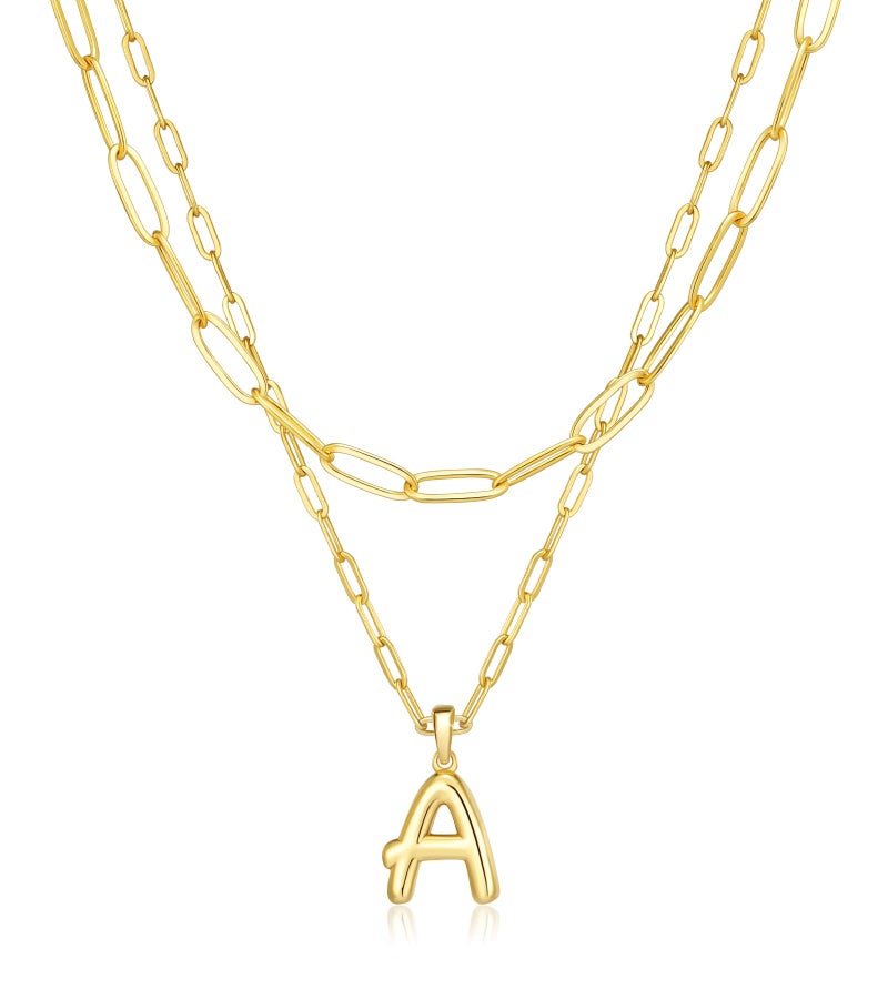 adoyi Easter Basket Stuffers Initial Necklaces for Women Hers Dainty 14K Gold Plated Heart Layered Letter A Pendant Necklace Stack Jewelry Birthday Valentines Gifts for Her Mom and Wife - Image 1