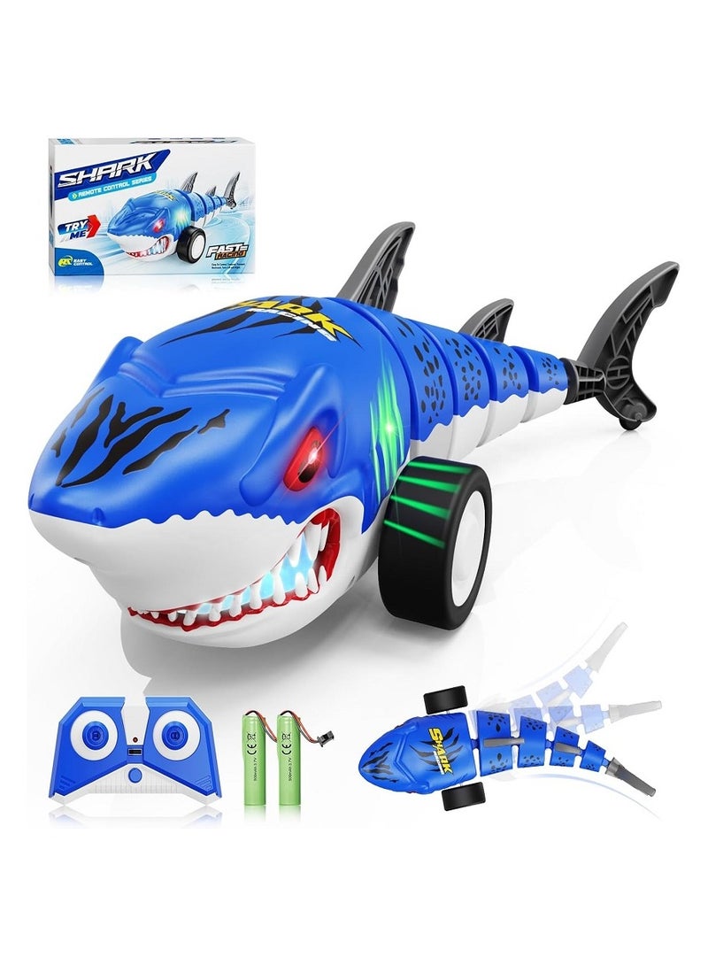 Shark Remote Control Car for Boys, 2.4Ghz Electric RC car with Glowing Light and Flexible Tail,Rechargeable Robot Shark Toys with Swing and Straight Mode, Hobby Shark Toys for Kids - Image 1