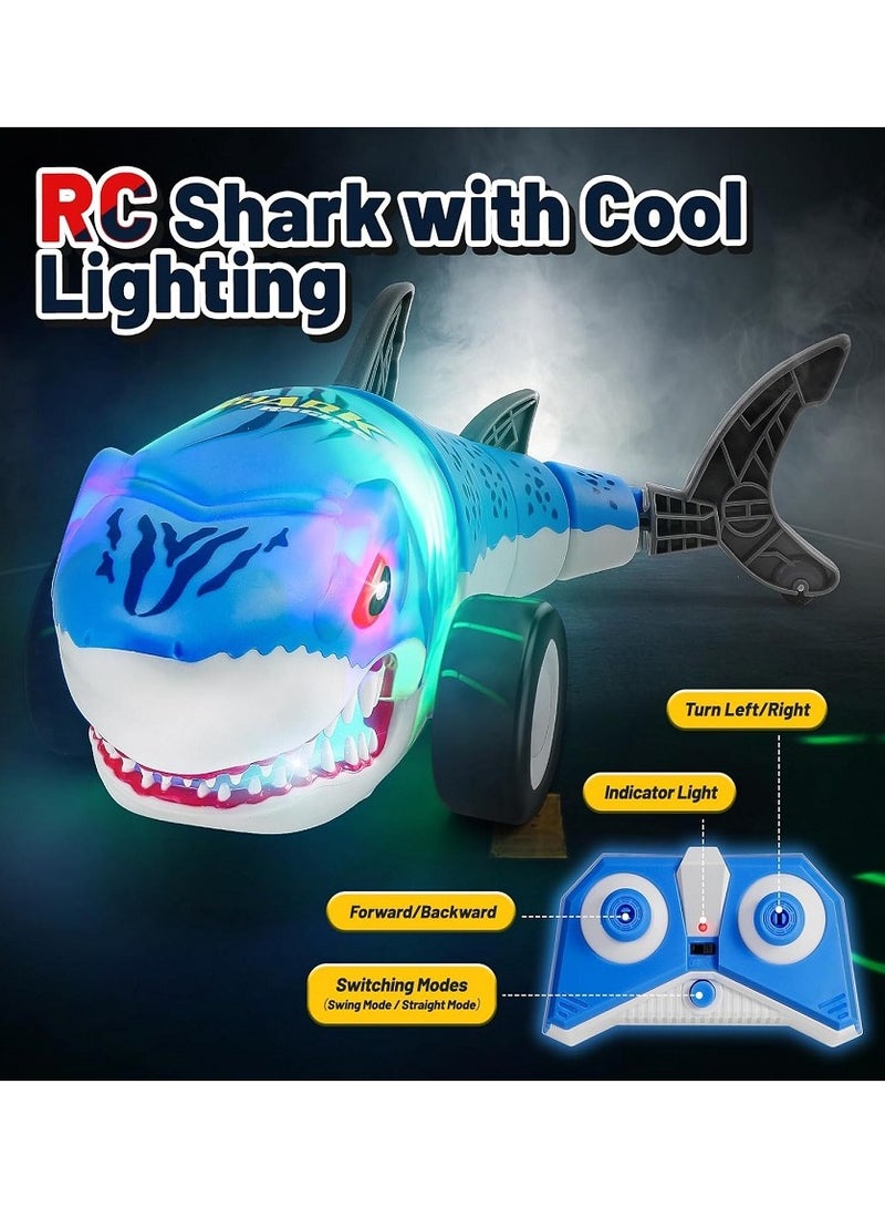 Shark Remote Control Car for Boys, 2.4Ghz Electric RC car with Glowing Light and Flexible Tail,Rechargeable Robot Shark Toys with Swing and Straight Mode, Hobby Shark Toys for Kids - Image 4