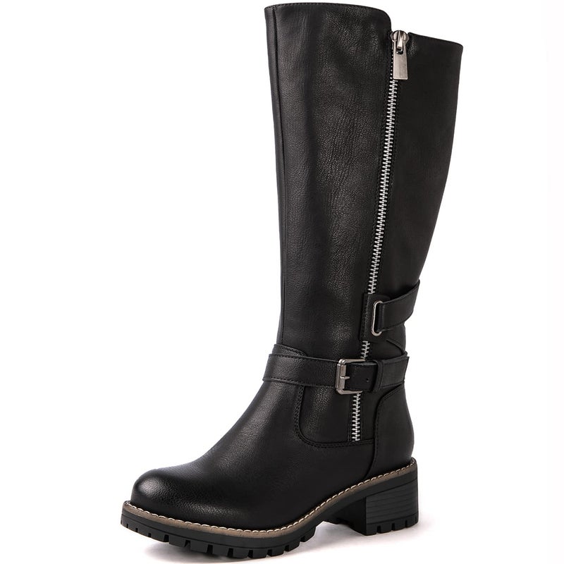 GLOBALWIN Womenâ€™s Black Knee-High Riding Boots Tall Fashion Boots with Chunky Low Heel & Side Zipper Everyday Wear Casual Boots For Women Size 8.5M - Image 2