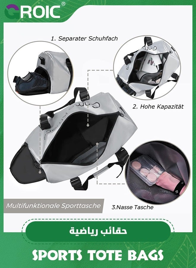 GROIC Sports Gym Bag for Women and Men,Small Duffle with Shoulder Strap Handbag,Sports Separated Shoe Compartment ,Outdoor Large-capacity Travel Bag(Silver) - Image 2