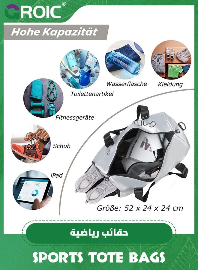 GROIC Sports Gym Bag for Women and Men,Small Duffle with Shoulder Strap Handbag,Sports Separated Shoe Compartment ,Outdoor Large-capacity Travel Bag(Silver) - Image 5