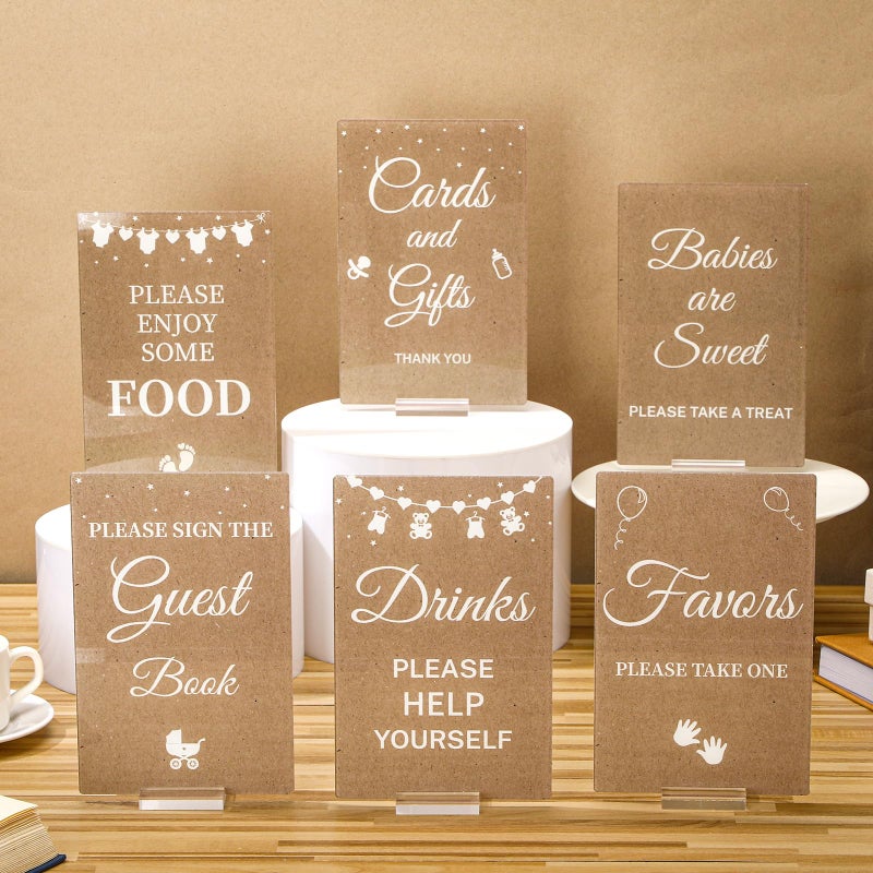 Yousoontic 6 Pcs Kraft Baby Shower Table Decorations Acrylic Sign Centerpieces with Stand Take One Sign Birthday Decorations Party Supplies 5 x 7" - Image 1