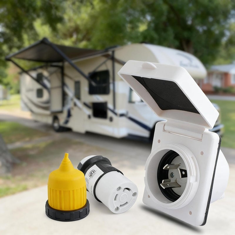Podoy RV Power Inlet 125V 30 AMP Power Plug with Weatherproof Cover Boot Kit - Image 1
