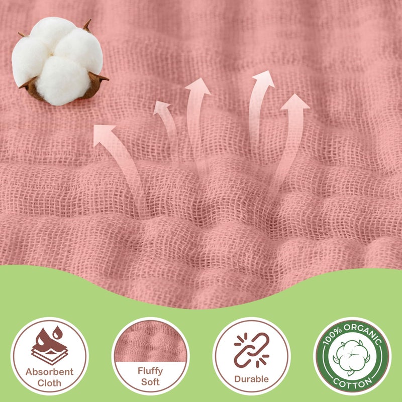 infancie 100% Organic Cotton Muslin Baby Hooded Towels 32x32 Inch â€“ 2 Pack Soft & Absorbent Baby Towels for Newborn for Boys & Girls, Premium Hooded Towels, Ultra-Gentle Baby Essentials in Rose/Peach - Image 2